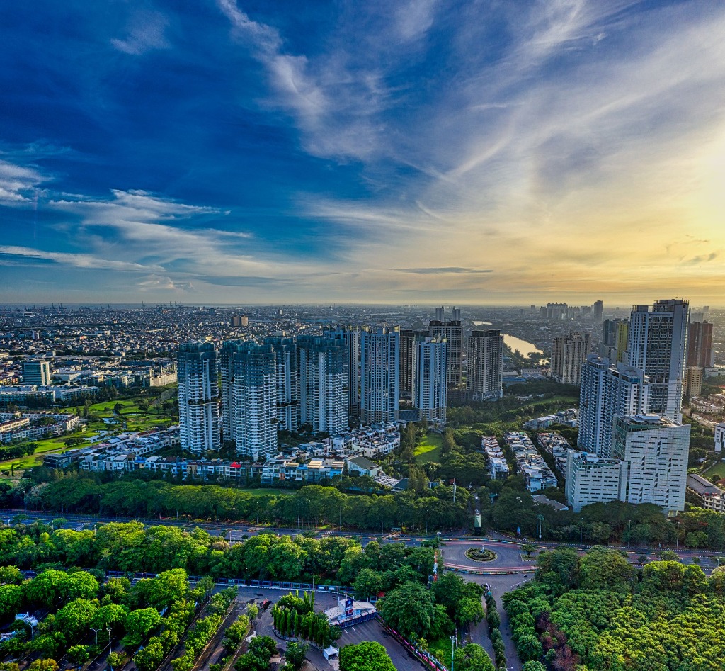 Aerial view of green urban city structure